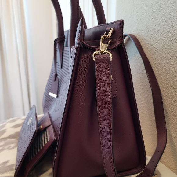 Kate Spade Burgundy Rose Lasercut handbag with matching wallet. - Picture 2 of 7